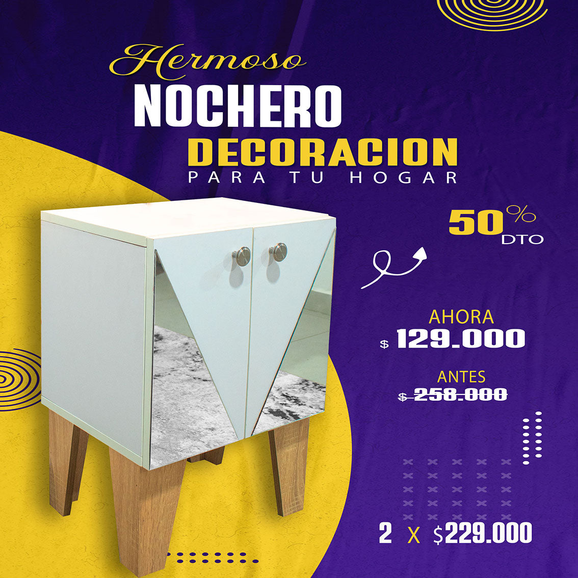 Mesa de Noche Moderna con Espejo