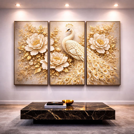 Pavo dorado floral – MEDIDA 120*70 CM